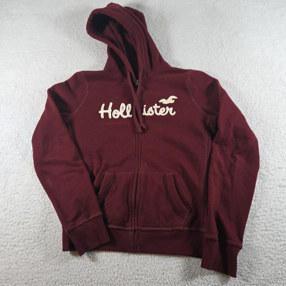HOLLISTER GRAPHIC FULL ZIP HOODIE SWEATSHIRTS BURGUNDY WOMENS SIZE LARGE‎